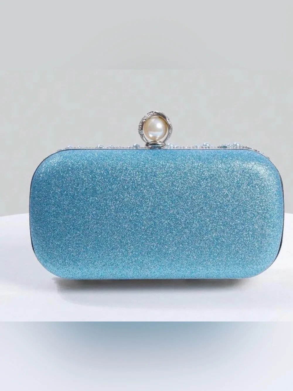 Pearl & Crystal Embellished Clutch - Blue